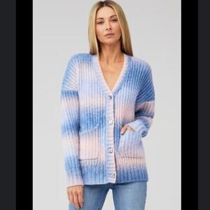 For Love & Lemons Blue and Pink Ombre Ribbed Button Cardigan